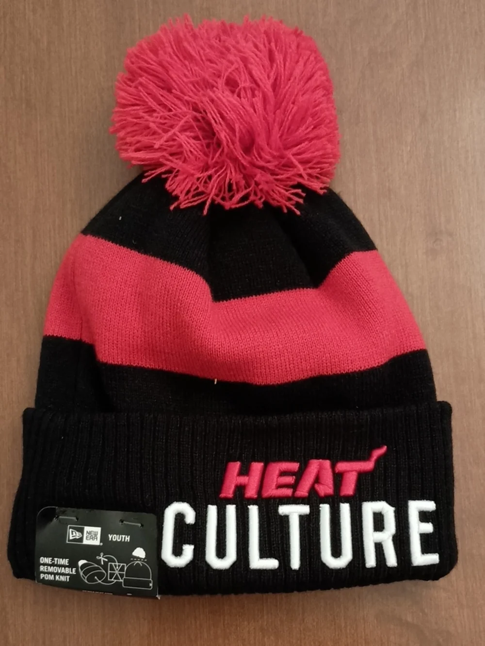New Era Kids Black & Red Pom Beanie - Heat Culture